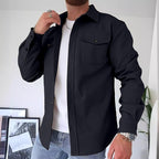 Utility Overshirt Men's Blue Long Sleeve Button-Up Shirt Jacket – Casual, Office