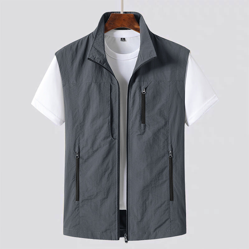 Utility Vest Men's Green Zip-Up Lightweight Gilet Multi-Pocket – Casual, Outdoor