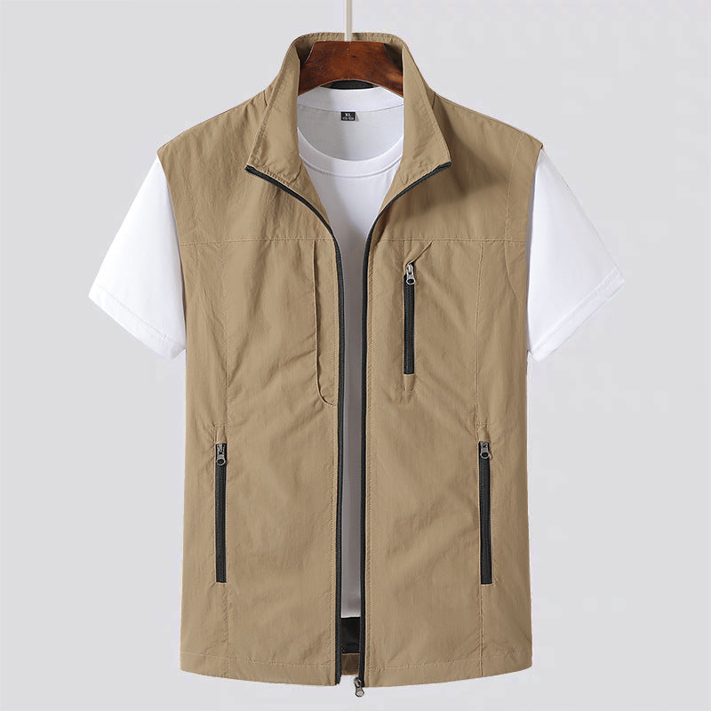 Utility Vest Men's Green Zip-Up Lightweight Gilet Multi-Pocket – Casual, Outdoor