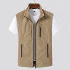 Utility Vest Men's Green Zip-Up Lightweight Gilet Multi-Pocket – Casual, Outdoor