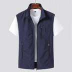 Utility Vest Men's Green Zip-Up Lightweight Gilet Multi-Pocket – Casual, Outdoor