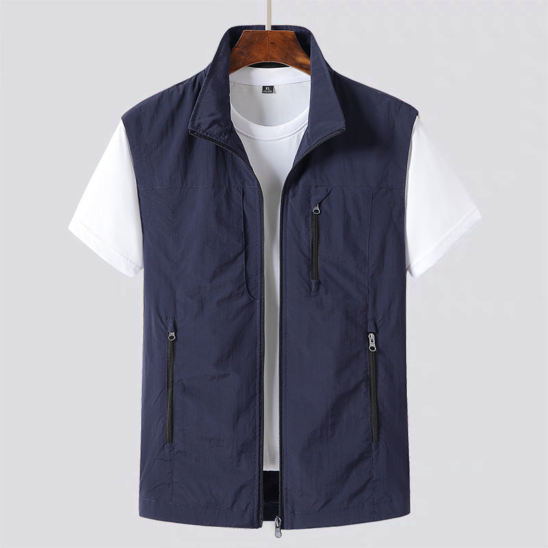 Utility Vest Men's Green Zip-Up Lightweight Gilet Multi-Pocket – Casual, Outdoor