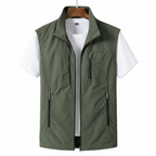Utility Vest Men's Green Zip-Up Lightweight Gilet Multi-Pocket – Casual, Outdoor