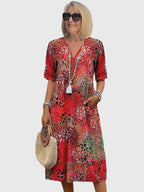 V-Neck Floral Midi Dress Women's Short Sleeve Boho with Pockets – Casual, Holiday