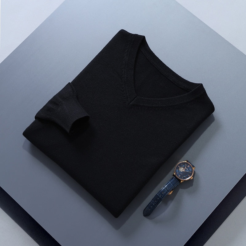 V-Neck Sweater Men's Navy Blue Long Sleeve Knit Pullover – Office, Casual, Gift · Faylori