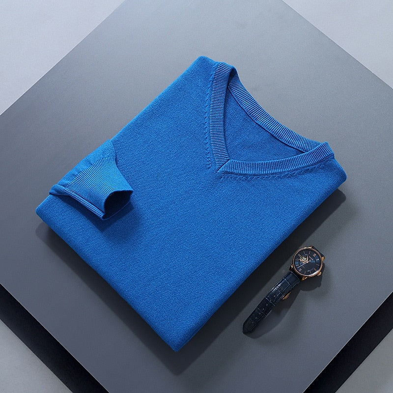V-Neck Sweater Men's Navy Blue Long Sleeve Knit Pullover – Office, Casual, Gift · Faylori