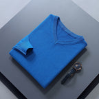 V-Neck Sweater Men's Navy Blue Long Sleeve Knit Pullover – Office, Casual, Gift · Faylori