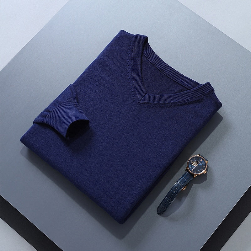 V-Neck Sweater Men's Navy Blue Long Sleeve Knit Pullover – Office, Casual, Gift · Faylori
