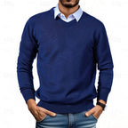V-Neck Sweater Men's Navy Blue Long Sleeve Knit Pullover – Office, Casual, Gift · Faylori