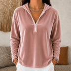 Velvet Quarter-Zip Hoodie Women's Navy Relaxed Fit Long Sleeve Pullover – Casual, Office