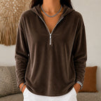 Velvet Quarter-Zip Hoodie Women's Navy Relaxed Fit Long Sleeve Pullover – Casual, Office