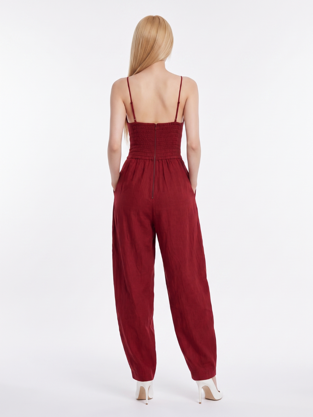 Women's Plunge-Neck Jumpsuit | Pleated Waist-Faylori