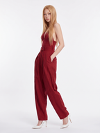 Women's Plunge-Neck Jumpsuit | Pleated Waist-Faylori