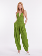 Women's Plunge-Neck Jumpsuit | Pleated Waist-Faylori