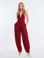 Women's Plunge-Neck Jumpsuit | Pleated Waist-Faylori