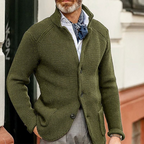 Waffle Knit Button Cardigan Men's Brown Stand Collar Sweater – Casual, Office · Faylori