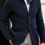 Waffle Knit Button Cardigan Men's Brown Stand Collar Sweater – Casual, Office · Faylori
