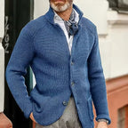 Waffle Knit Button Cardigan Men's Brown Stand Collar Sweater – Casual, Office · Faylori