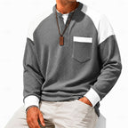 Waffle Knit Henley Shirt Men's Colorblock Long Sleeve with Chest Pocket – Casual, Office