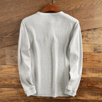 Waffle Knit Henley Shirt Men's Long Sleeve Gray Textured Ribbed Top – Casual, Office