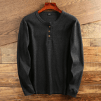 Waffle Knit Henley Shirt Men's Long Sleeve Gray Textured Ribbed Top – Casual, Office