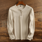 Waffle Knit Henley Shirt Men's Long Sleeve Gray Textured Ribbed Top – Casual, Office
