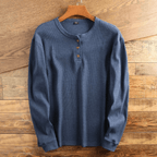 Waffle Knit Henley Shirt Men's Long Sleeve Gray Textured Ribbed Top – Casual, Office