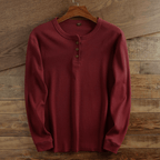 Waffle Knit Henley Shirt Men's Long Sleeve Gray Textured Ribbed Top – Casual, Office