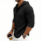 Waffle Knit Hooded Henley Shirt Men's Long Sleeve Drawstring Button Top – Casual, Everyday
