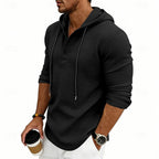 Waffle Knit Hooded Henley Shirt Men's Long Sleeve Drawstring Button Top – Casual, Everyday
