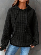Waffle Knit Hoodie Women's Textured Pullover with Drawstring & Kangaroo Pocket – Casual, Everyday