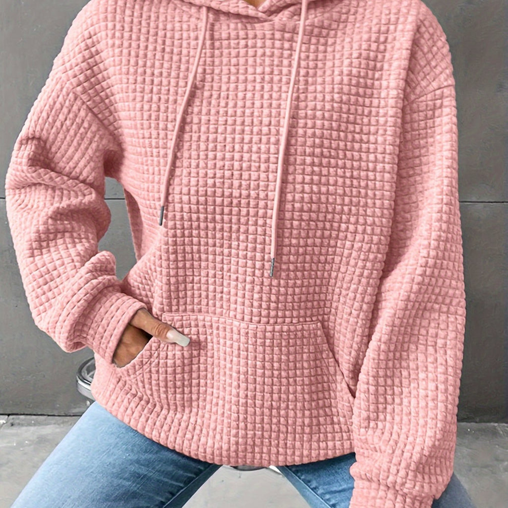 Waffle Knit Hoodie Women's Textured Pullover with Drawstring & Kangaroo Pocket – Casual, Everyday