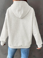 Waffle Knit Hoodie Women's Textured Pullover with Drawstring & Kangaroo Pocket – Casual, Everyday
