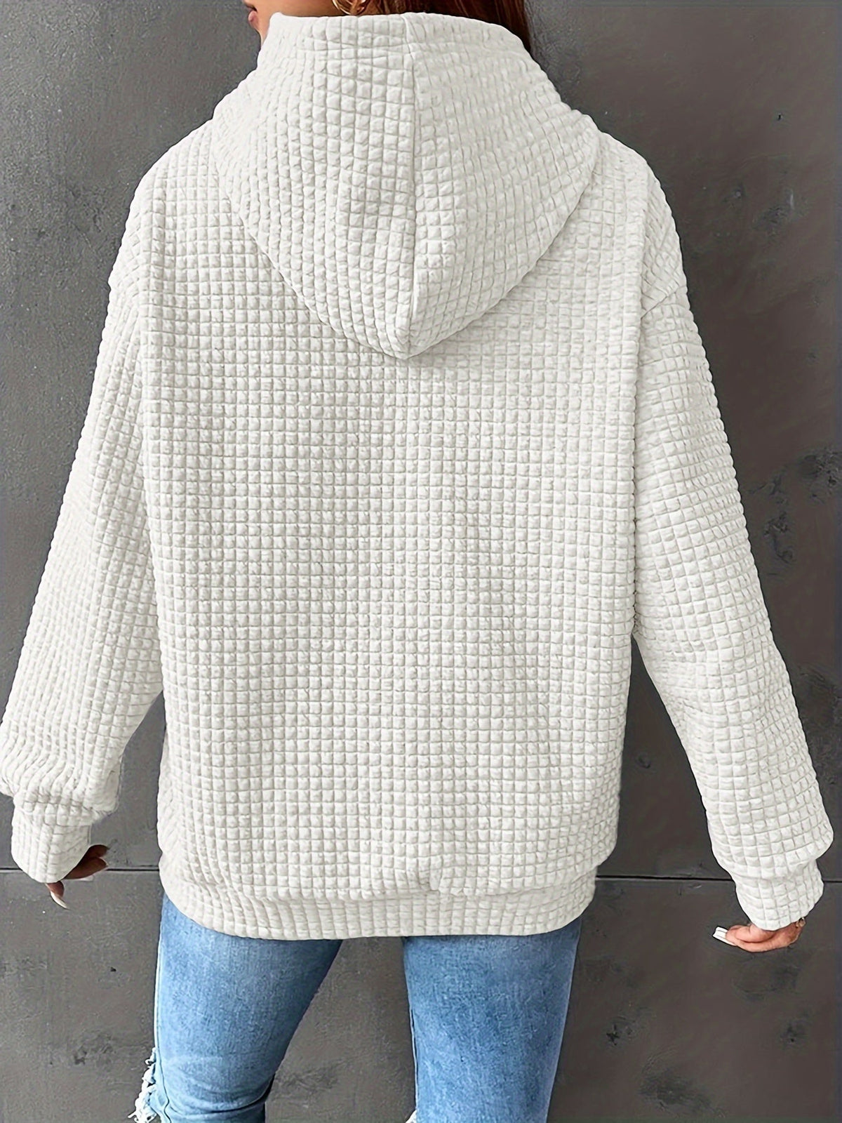 Waffle Knit Hoodie Women's Textured Pullover with Drawstring & Kangaroo Pocket – Casual, Everyday