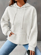 Waffle Knit Hoodie Women's Textured Pullover with Drawstring & Kangaroo Pocket – Casual, Everyday