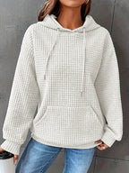 Waffle Knit Hoodie Women's Textured Pullover with Drawstring & Kangaroo Pocket – Casual, Everyday