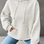Waffle Knit Hoodie Women's Textured Pullover with Drawstring & Kangaroo Pocket – Casual, Everyday