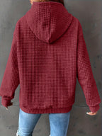 Waffle Knit Hoodie Women's Textured Pullover with Drawstring & Kangaroo Pocket – Casual, Everyday