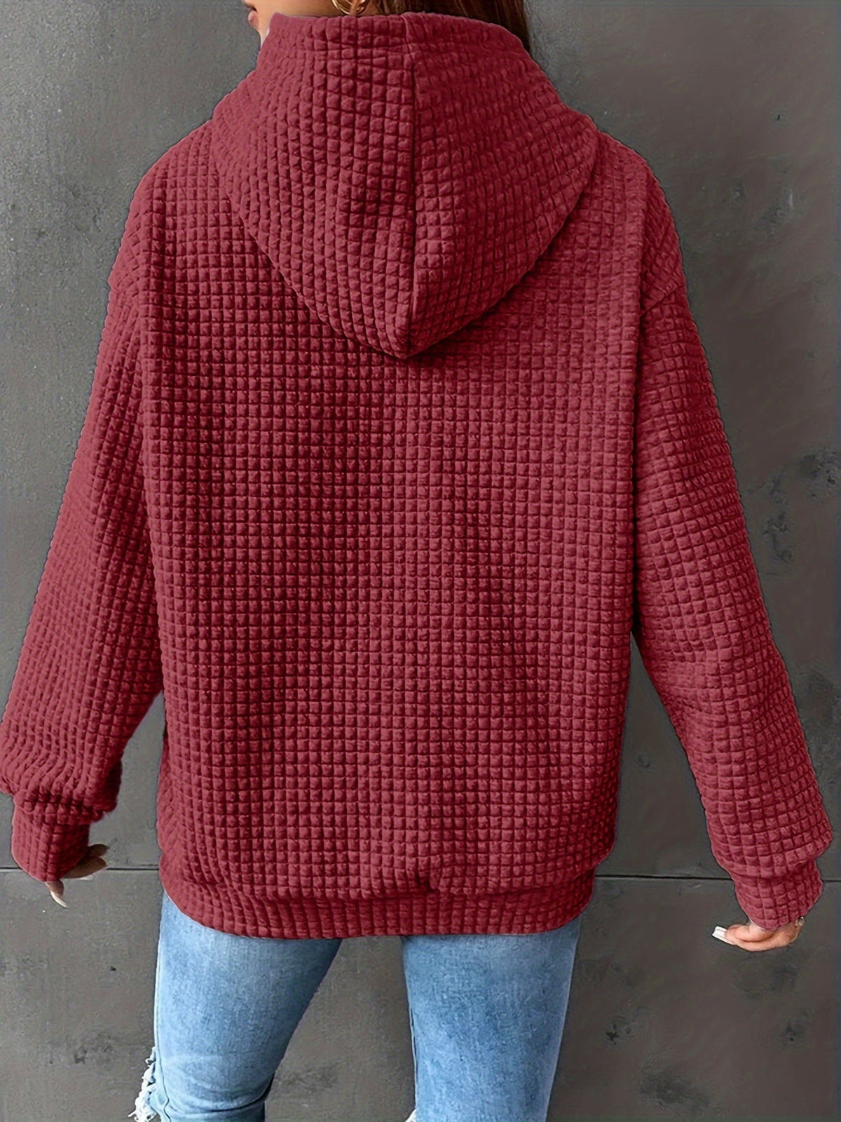 Waffle Knit Hoodie Women's Textured Pullover with Drawstring & Kangaroo Pocket – Casual, Everyday