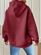 Waffle Knit Hoodie Women's Textured Pullover with Drawstring & Kangaroo Pocket – Casual, Everyday