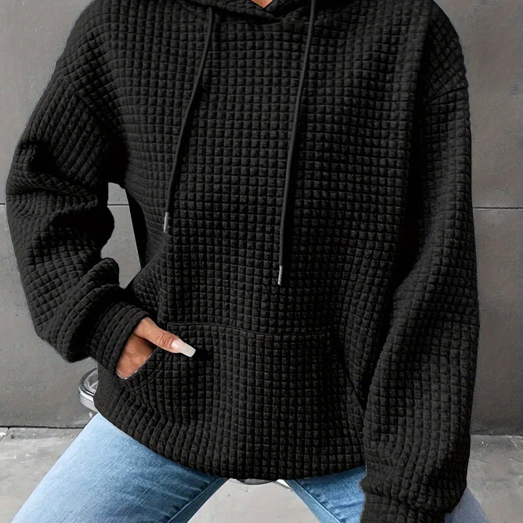 Waffle Knit Hoodie Women's Textured Pullover with Drawstring & Kangaroo Pocket – Casual, Everyday