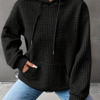 Waffle Knit Hoodie Women's Textured Pullover with Drawstring & Kangaroo Pocket – Casual, Everyday
