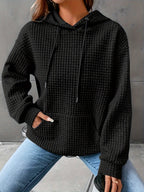 Waffle Knit Hoodie Women's Textured Pullover with Drawstring & Kangaroo Pocket – Casual, Everyday