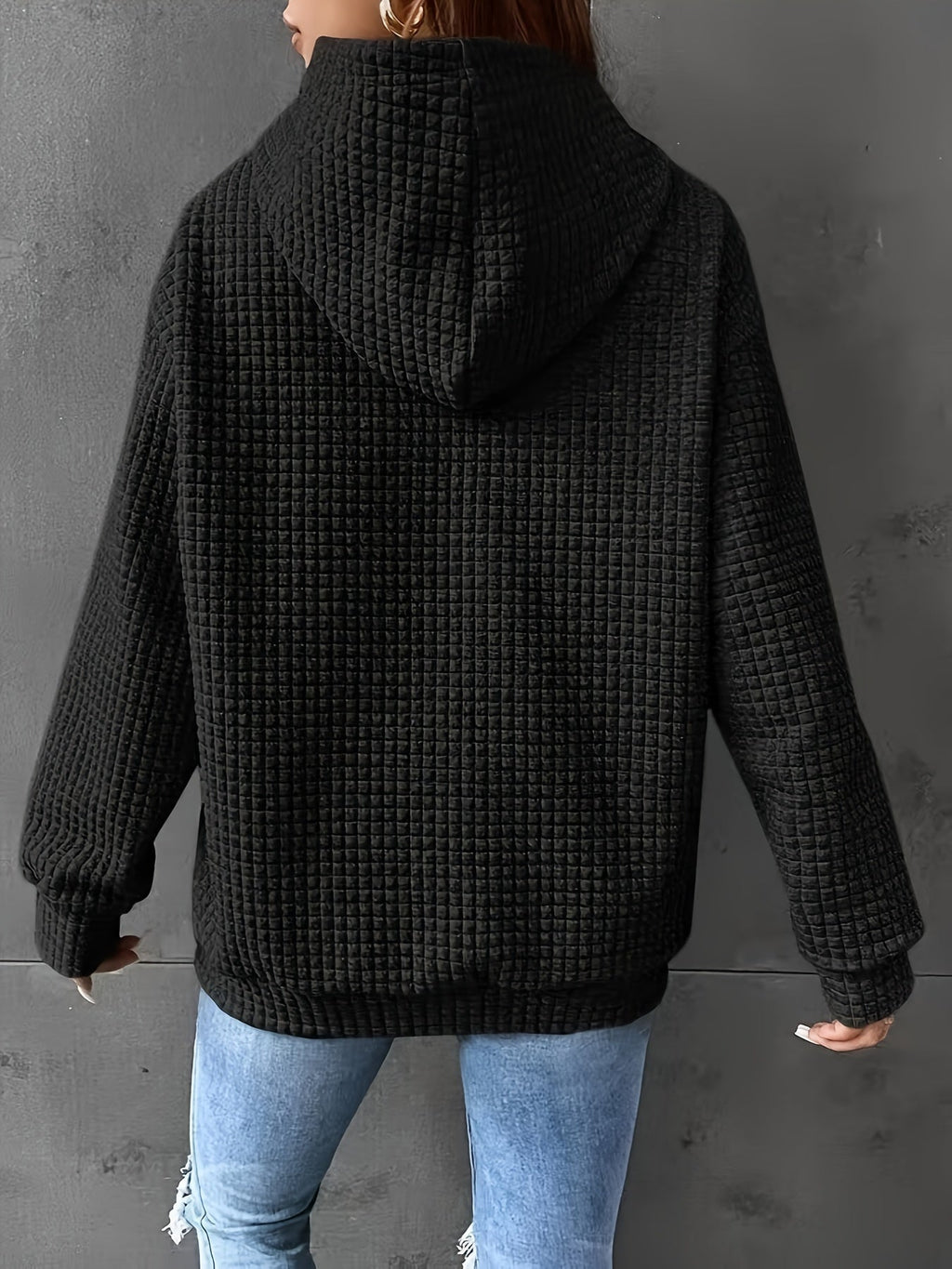Waffle Knit Hoodie Women's Textured Pullover with Drawstring & Kangaroo Pocket – Casual, Everyday