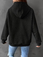 Waffle Knit Hoodie Women's Textured Pullover with Drawstring & Kangaroo Pocket – Casual, Everyday