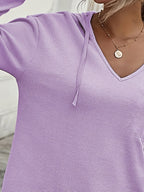 Waffle Knit Hoodie Women's V-Neck Long Sleeve Drawstring Pullover Top – Casual, Loungewear