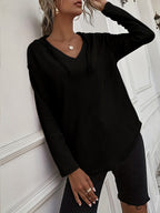 Waffle Knit Hoodie Women's V-Neck Long Sleeve Drawstring Pullover Top – Casual, Loungewear