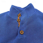 Waffle Knit Sweater Men's Stand Collar Button Pullover Elbow Patch – Casual, Office