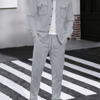 Waffle Knit Two-Piece Set Men's White Button Jacket & Drawstring Pants – Casual, Office, Holiday, Gift
