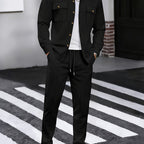 Waffle Knit Two-Piece Set Men's White Button Jacket & Drawstring Pants – Casual, Office, Holiday, Gift